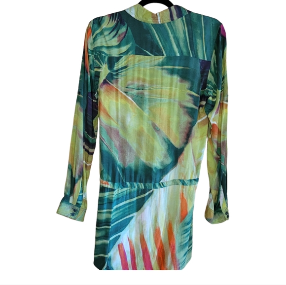 Calvin Klein Green Geoetric Button Down Cinch Waist Tunic M - Picture 2 of 7